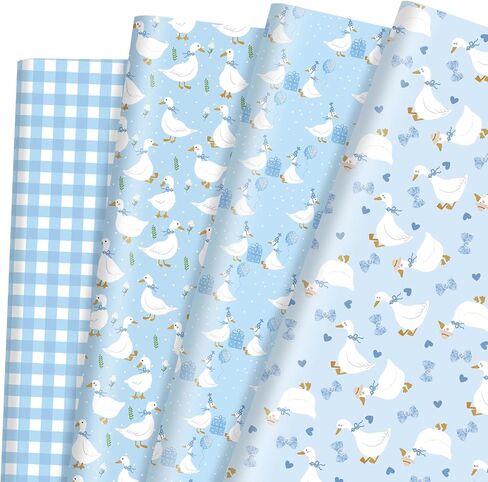 Pineraap 12 Sheets Goose Wrapping Paper, Farm Animal Gift Wrap Paper Cute Goose Gift Packing Paper Folded Flat for Birthday Party Baby Shower DIY Crafts, 19.7 x 27.6 Inch, Pink in Saudi Arabia