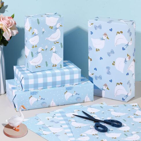 Pineraap 12 Sheets Goose Wrapping Paper, Farm Animal Gift Wrap Paper Cute Goose Gift Packing Paper Folded Flat for Birthday Party Baby Shower DIY Crafts, 19.7 x 27.6 Inch, Pink in Saudi Arabia