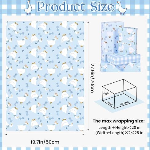 Pineraap 12 Sheets Goose Wrapping Paper, Farm Animal Gift Wrap Paper Cute Goose Gift Packing Paper Folded Flat for Birthday Party Baby Shower DIY Crafts, 19.7 x 27.6 Inch, Pink in Saudi Arabia