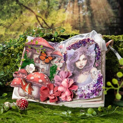 Alideco 180pcs Scrapbook Paper ، Fintage Botanical Flower Enchanted Forest Butterfly Moon Phase Scrapbooking Paper for Journaling Supplies ، Paper Craft Paper for Junk Journals (Jinglingzhisen) in Kuwait