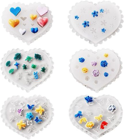6PCS Nail Art Silicone Molds for Women Flower Animal Heart Decoration Resin Molds for Nail Arts Hair Clips Decor Jewelry Crafts Making in Saudi Arabia