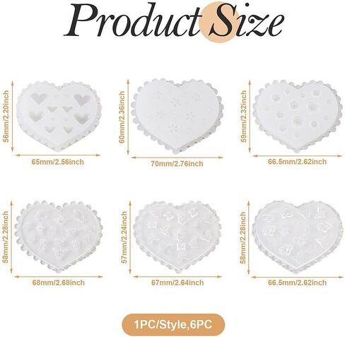 6PCS Nail Art Silicone Molds for Women Flower Animal Heart Decoration Resin Molds for Nail Arts Hair Clips Decor Jewelry Crafts Making in Saudi Arabia