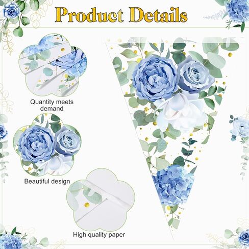 Jetec 49 ft 60 Pcs Blue Floral Party Decorations Bridal Shower Pennant Banners Triangle Flags Paper Banner Hanging Decor for Wedding Bachelorette Birthday Party Decorations Supplies in Saudi Arabia