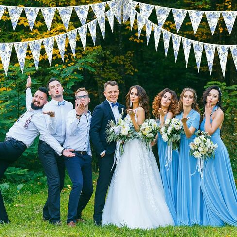 Jetec 49 ft 60 Pcs Blue Floral Party Decorations Bridal Shower Pennant Banners Triangle Flags Paper Banner Hanging Decor for Wedding Bachelorette Birthday Party Decorations Supplies in Saudi Arabia