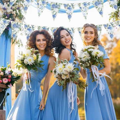 Jetec 49 ft 60 Pcs Blue Floral Party Decorations Bridal Shower Pennant Banners Triangle Flags Paper Banner Hanging Decor for Wedding Bachelorette Birthday Party Decorations Supplies in Saudi Arabia