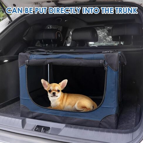 Soft Collapsible Dog Crate - 24 inch Portable Travel Puppy Crate for Small Pets or 2 Cats, Pet Carrier with 4 Mesh Doors, Car Kennel for Dogs with Handle for Indoor and Outdoor, Bule in Saudi Arabia