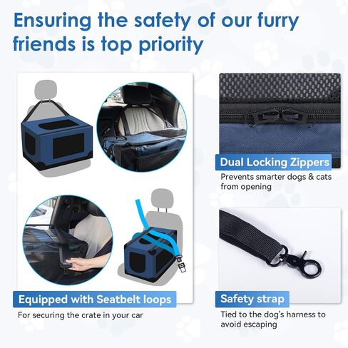 Soft Collapsible Dog Crate - 24 inch Portable Travel Puppy Crate for Small Pets or 2 Cats, Pet Carrier with 4 Mesh Doors, Car Kennel for Dogs with Handle for Indoor and Outdoor, Bule in Saudi Arabia