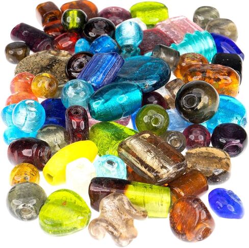 Craft County Glass Bead Mix-1 رطل كيس من حبات مستديرة 10 مم إلى 16 مم لصنع المجوهرات وصنعها-رقائق فضية in Saudi Arabia