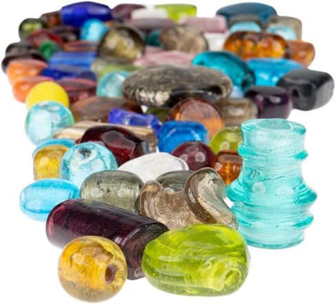 Craft County Glass Bead Mix-1 رطل كيس من حبات مستديرة 10 مم إلى 16 مم لصنع المجوهرات وصنعها-رقائق فضية in Saudi Arabia