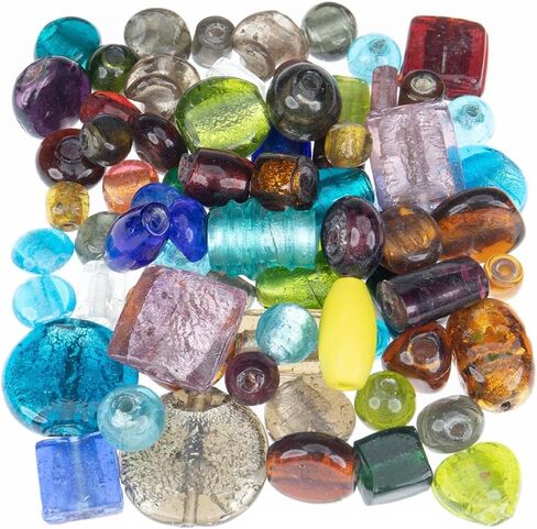 Craft County Glass Bead Mix-1 رطل كيس من حبات مستديرة 10 مم إلى 16 مم لصنع المجوهرات وصنعها-رقائق فضية in Saudi Arabia