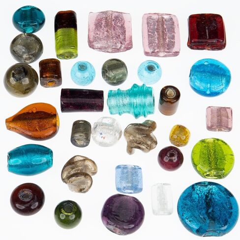 Craft County Glass Bead Mix-1 رطل كيس من حبات مستديرة 10 مم إلى 16 مم لصنع المجوهرات وصنعها-رقائق فضية in Saudi Arabia