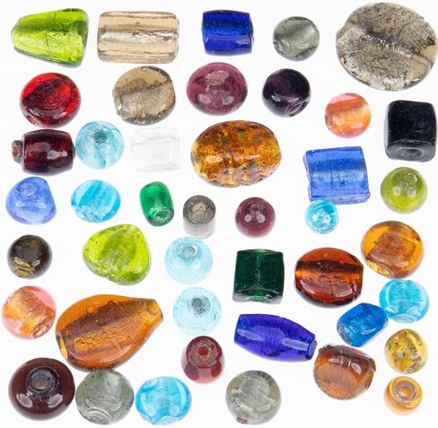Craft County Glass Bead Mix-1 رطل كيس من حبات مستديرة 10 مم إلى 16 مم لصنع المجوهرات وصنعها-رقائق فضية in Saudi Arabia