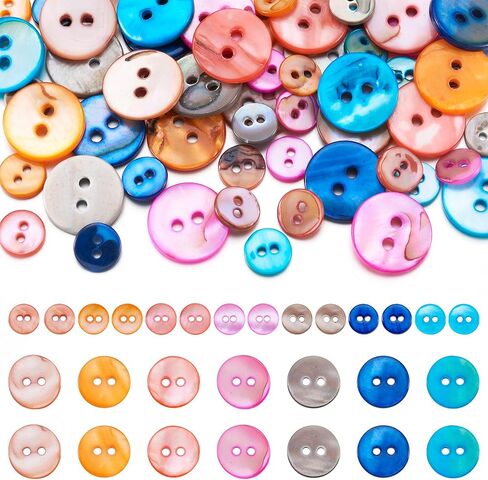 Beadthoven 70pcs Natural Shell Buttons 9mm/12mm 2-Hole Sewing Buttons Colorful Freshwater Pearl Shells Craft Buttons for Sewing Clothes Shirt Blazer Suits Headband DIY Crafting Mixed Color in Kuwait