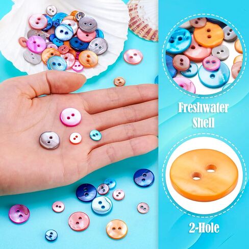 Beadthoven 70pcs Natural Shell Buttons 9mm/12mm 2-Hole Sewing Buttons Colorful Freshwater Pearl Shells Craft Buttons for Sewing Clothes Shirt Blazer Suits Headband DIY Crafting Mixed Color in Kuwait