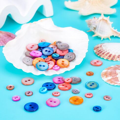Beadthoven 70pcs Natural Shell Buttons 9mm/12mm 2-Hole Sewing Buttons Colorful Freshwater Pearl Shells Craft Buttons for Sewing Clothes Shirt Blazer Suits Headband DIY Crafting Mixed Color in Kuwait