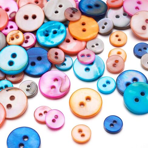 Beadthoven 70pcs Natural Shell Buttons 9mm/12mm 2-Hole Sewing Buttons Colorful Freshwater Pearl Shells Craft Buttons for Sewing Clothes Shirt Blazer Suits Headband DIY Crafting Mixed Color in Kuwait