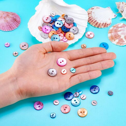 Beadthoven 70pcs Natural Shell Buttons 9mm/12mm 2-Hole Sewing Buttons Colorful Freshwater Pearl Shells Craft Buttons for Sewing Clothes Shirt Blazer Suits Headband DIY Crafting Mixed Color in Kuwait