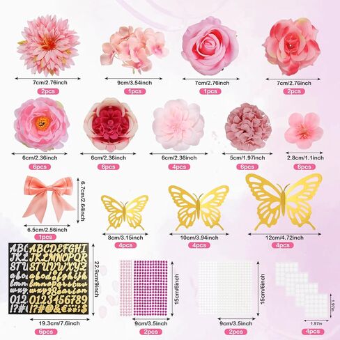 69 PCS Caps Cap Decorts Kits ، Cap Grad Topper Decorations شملت الزهور Faux Flowers 3D Breatfly Bow Rhinestons ALPHABET ملصقات خطاب التخرج Topper DIY Craft Art Decor (Blue) in Kuwait