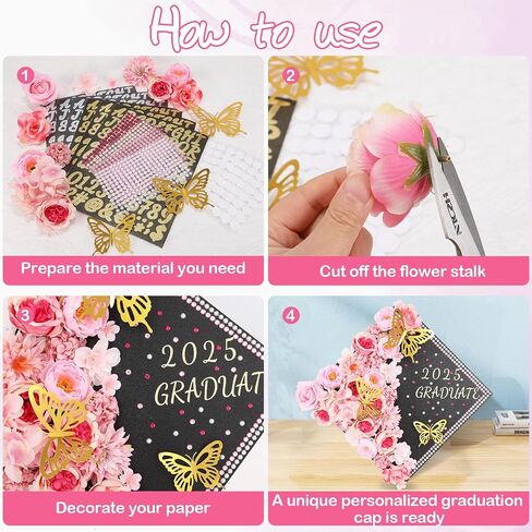 69 PCS Caps Cap Decorts Kits ، Cap Grad Topper Decorations شملت الزهور Faux Flowers 3D Breatfly Bow Rhinestons ALPHABET ملصقات خطاب التخرج Topper DIY Craft Art Decor (Blue) in Kuwait