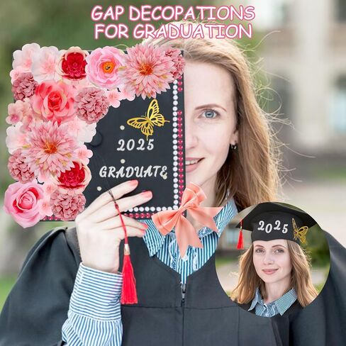 69 PCS Caps Cap Decorts Kits ، Cap Grad Topper Decorations شملت الزهور Faux Flowers 3D Breatfly Bow Rhinestons ALPHABET ملصقات خطاب التخرج Topper DIY Craft Art Decor (Blue) in Kuwait