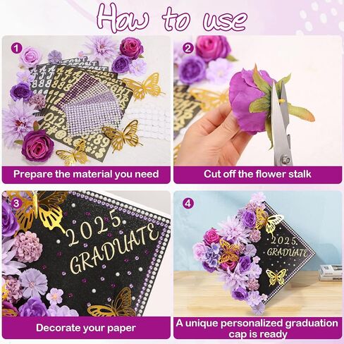 69 PCS Caps Cap Decorts Kits ، Cap Grad Topper Decorations شملت الزهور Faux Flowers 3D Breatfly Bow Rhinestons ALPHABET ملصقات خطاب التخرج Topper DIY Craft Art Decor (Blue) in Kuwait