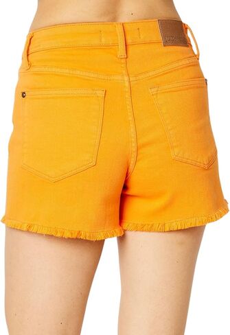 Judy Blue Radiant Tangerine Mid-Rise Garment Dyed Fray Hem Shorts 150288- in Saudi Arabia