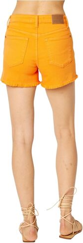 Judy Blue Radiant Tangerine Mid-Rise Garment Dyed Fray Hem Shorts 150288- in Saudi Arabia