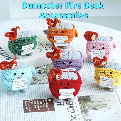 Emotional Support Dumpster Fire, 7 Pack Handmade Dumpster Fire Desk Accessories with Encouragement Card, Crochet Dumpster Fire Doll, Desk Decor Gifts for Friends, Colleague, Student(7 Colors) in Kuwait