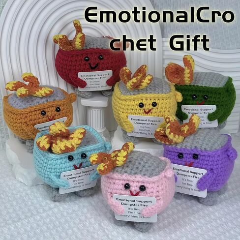 Emotional Support Dumpster Fire, 7 Pack Handmade Dumpster Fire Desk Accessories with Encouragement Card, Crochet Dumpster Fire Doll, Desk Decor Gifts for Friends, Colleague, Student(7 Colors) in Kuwait