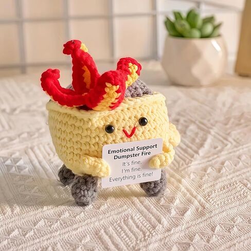 Emotional Support Dumpster Fire, 7 Pack Handmade Dumpster Fire Desk Accessories with Encouragement Card, Crochet Dumpster Fire Doll, Desk Decor Gifts for Friends, Colleague, Student(7 Colors) in Kuwait
