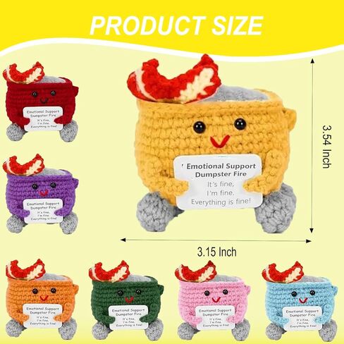 Emotional Support Dumpster Fire, 7 Pack Handmade Dumpster Fire Desk Accessories with Encouragement Card, Crochet Dumpster Fire Doll, Desk Decor Gifts for Friends, Colleague, Student(7 Colors) in Kuwait