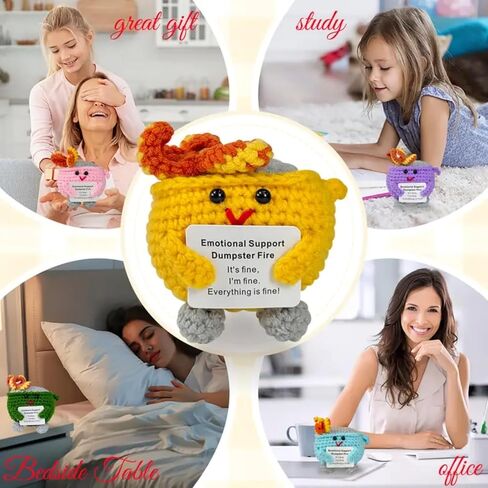 Emotional Support Dumpster Fire, 7 Pack Handmade Dumpster Fire Desk Accessories with Encouragement Card, Crochet Dumpster Fire Doll, Desk Decor Gifts for Friends, Colleague, Student(7 Colors) in Kuwait