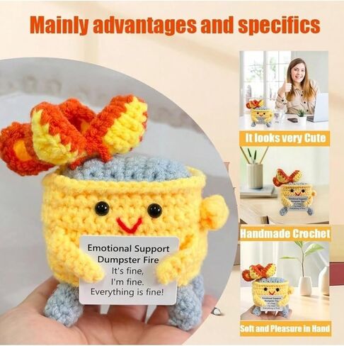 Emotional Support Dumpster Fire, 7 Pack Handmade Dumpster Fire Desk Accessories with Encouragement Card, Crochet Dumpster Fire Doll, Desk Decor Gifts for Friends, Colleague, Student(7 Colors) in Kuwait