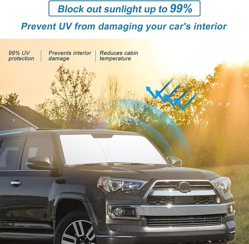 JKCOVER Foldable Front Window Windshield Sunshade Compatible with 2014 2015 2016 2017 2018 Chevy Silverado/GMC Sierra 1500 2500 3500HD Accessories Sun Heat UV Rays Protection Sun Shade Visor in Kuwait