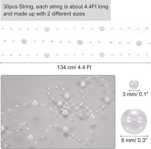 uxcell 30pcs Artificial Pearl String for Floating Candle, 4.4 ft Floating Faux Beads Pearl for Centerpiece Vases Filler Wedding Christmas Party Garland Decoration (Orange) in Saudi Arabia