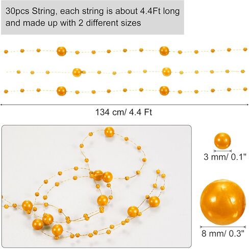 uxcell 30pcs Artificial Pearl String for Floating Candle, 4.4 ft Floating Faux Beads Pearl for Centerpiece Vases Filler Wedding Christmas Party Garland Decoration (Orange) in Saudi Arabia
