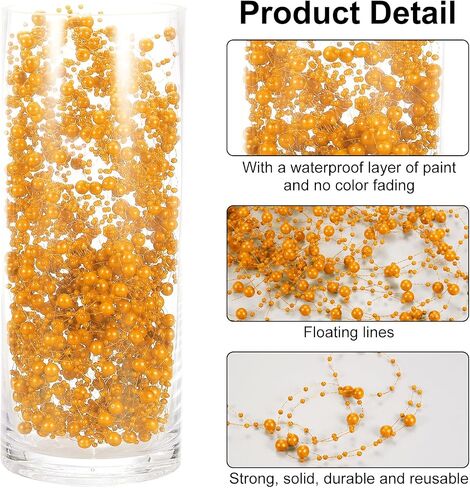 uxcell 30pcs Artificial Pearl String for Floating Candle, 4.4 ft Floating Faux Beads Pearl for Centerpiece Vases Filler Wedding Christmas Party Garland Decoration (Orange) in Saudi Arabia