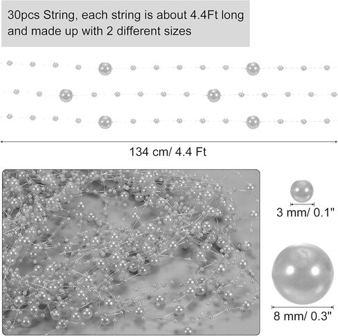 uxcell 30pcs Artificial Pearl String for Floating Candle, 4.4 ft Floating Faux Beads Pearl for Centerpiece Vases Filler Wedding Christmas Party Garland Decoration (Orange) in Saudi Arabia