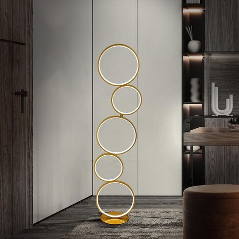 COSYLUX LED Modern Floor Lamp for Bedroom, 3 Way Bright Dimmable Corner Floor lamp with 5-Ring 2-in-1 Standing Tall End Table Lamp for Living Room & Office Reading Light, 3260LM, 6000K, Black. in Saudi Arabia