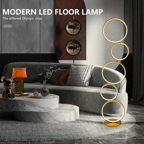 COSYLUX LED Modern Floor Lamp for Bedroom, 3 Way Bright Dimmable Corner Floor lamp with 5-Ring 2-in-1 Standing Tall End Table Lamp for Living Room & Office Reading Light, 3260LM, 6000K, Black. in Saudi Arabia