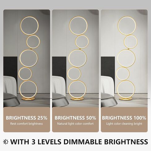 COSYLUX LED Modern Floor Lamp for Bedroom, 3 Way Bright Dimmable Corner Floor lamp with 5-Ring 2-in-1 Standing Tall End Table Lamp for Living Room & Office Reading Light, 3260LM, 6000K, Black. in Saudi Arabia