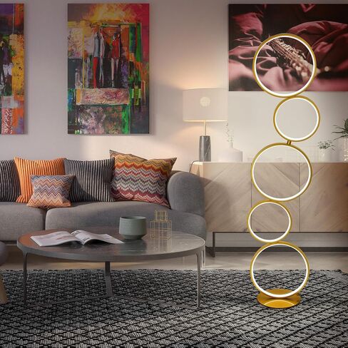 COSYLUX LED Modern Floor Lamp for Bedroom, 3 Way Bright Dimmable Corner Floor lamp with 5-Ring 2-in-1 Standing Tall End Table Lamp for Living Room & Office Reading Light, 3260LM, 6000K, Black. in Saudi Arabia
