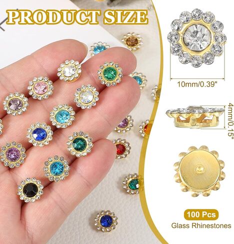 PATIKIL 100 Pcs Sew on Rhinestones Crystals 10mm 2 Layers Sewing Sunflower Flower Claw Rhinestones Crystals Glass Gems Metal Base for Wedding Dress Clothes Crafts Decoration, White in Saudi Arabia
