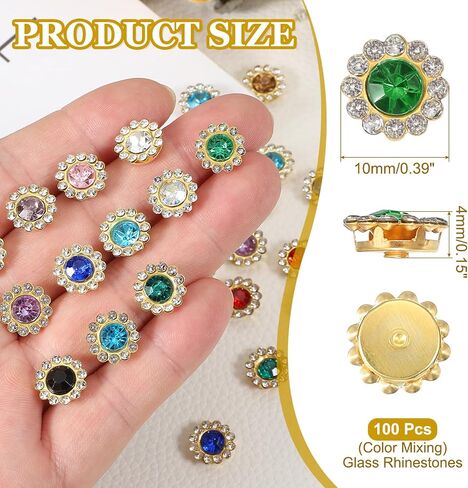 PATIKIL 100 Pcs Sew on Rhinestones Crystals 10mm 2 Layers Sewing Sunflower Flower Claw Rhinestones Crystals Glass Gems Metal Base for Wedding Dress Clothes Crafts Decoration, White in Saudi Arabia