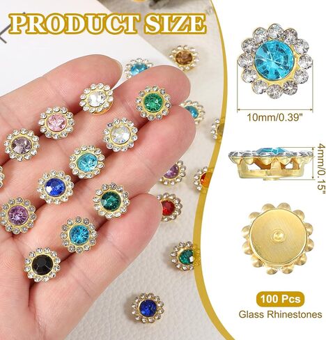 PATIKIL 100 Pcs Sew on Rhinestones Crystals 10mm 2 Layers Sewing Sunflower Flower Claw Rhinestones Crystals Glass Gems Metal Base for Wedding Dress Clothes Crafts Decoration, White in Saudi Arabia
