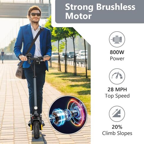 Electric Scooter Adults, 800W Motor & 28 MPH Portable Folding Commuting Eletric Scooter, Up to 22 Miles Range, 10" Off Road Tires e Scooter, Dual Brake & Dual Suspension Scooter for Adult E-Scooter in Saudi Arabia