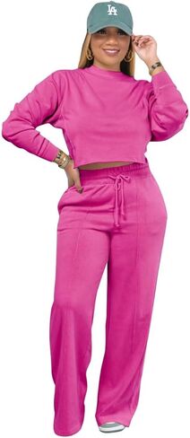 ملابس Fastkoala النسائية المكونة من قطعتين، بدلة رياضية كاجوال بأكمام طويلة، بلوفر مع بناطيل فضفاضة، أطقم ملابس رياضية، أزرق XL in Kuwait