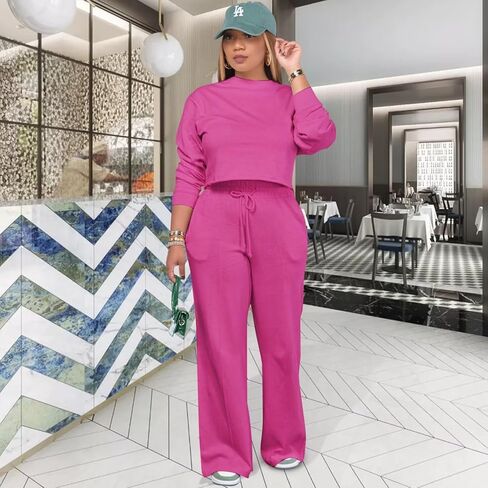 ملابس Fastkoala النسائية المكونة من قطعتين، بدلة رياضية كاجوال بأكمام طويلة، بلوفر مع بناطيل فضفاضة، أطقم ملابس رياضية، أزرق XL in Kuwait