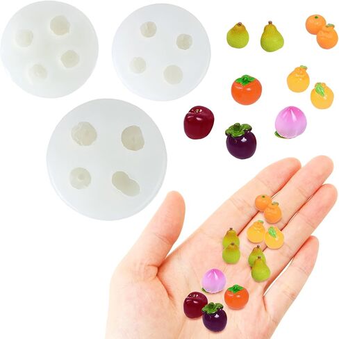 3Pcs Mini Fruit Shape Resin Silicone Molds Set 3D Simulation Cute Peach Cherry Grape Orange Pear Epoxy Casting Molds for DIY Resin Micro Landscape Dollhouse House Kitchen Display Decor in Saudi Arabia