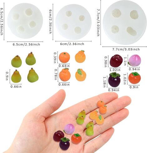 3Pcs Mini Fruit Shape Resin Silicone Molds Set 3D Simulation Cute Peach Cherry Grape Orange Pear Epoxy Casting Molds for DIY Resin Micro Landscape Dollhouse House Kitchen Display Decor in Saudi Arabia
